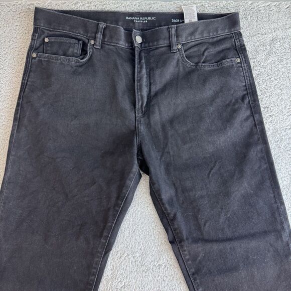 Banana Republic Jeans Mens 36x33 Black Slim Fit Traveler Denim Straight Leg‎ - Picture 2 of 11